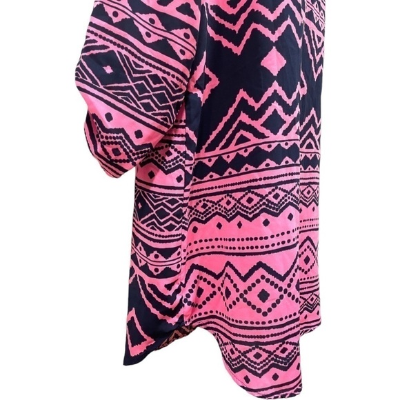 Pink Blush Magenta Navy Dress Aztec Tribal Print Shirt Style Roll Sleeve Small - Picture 4 of 11